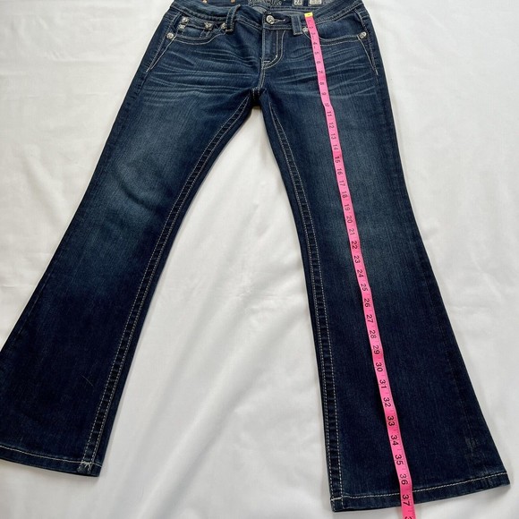 Miss Me Blue Jeans Mid Rise Easy Boot Worn Once 28 Womens Dark Wash Sequins - Picture 7 of 10
